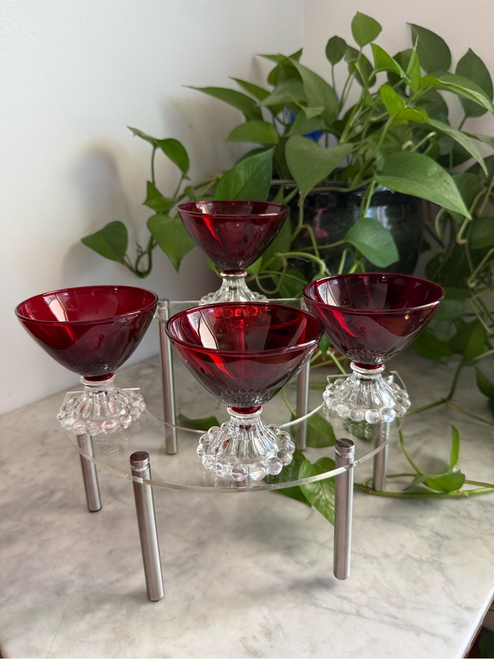 Vintage Anchor Hocking ruby red "Boopie" champagne or sherbet glasses, Set of 4